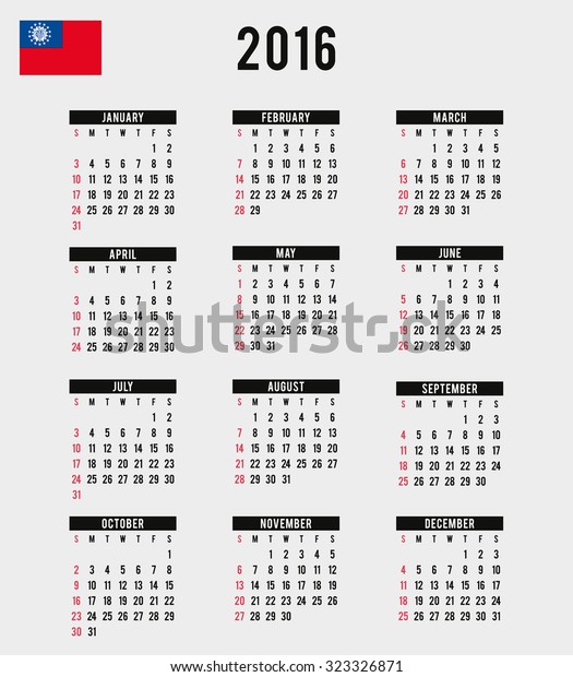 16 Calendar Flag Myanmar Stock Illustration