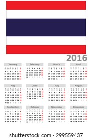 2016 Calendar Thailand Country Flag Stock Illustration 299559437 ...