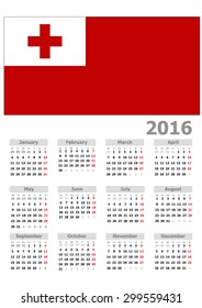 2016 Calendar Tonga Country Flag Stock Illustration 299559431 ...