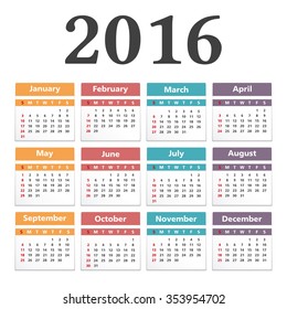 2016 Calendar White Background Stock Illustration 353954702 | Shutterstock