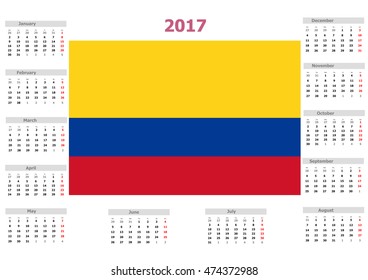 2017 Calendar Colombia Country Flag Stock Illustration 474372988