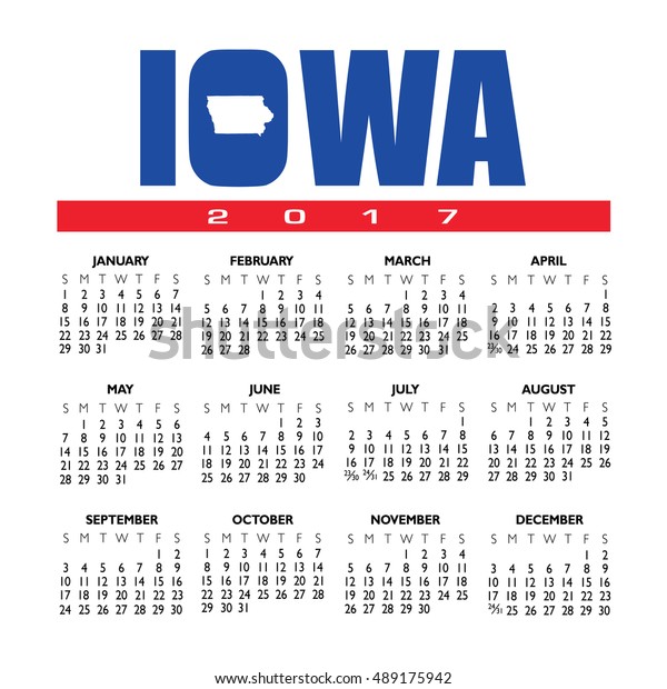 2017 Creative Iowa Calendar State Outline Stock Illustration 489175942