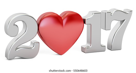 2017 love concept, 3D rendering isolated on white background