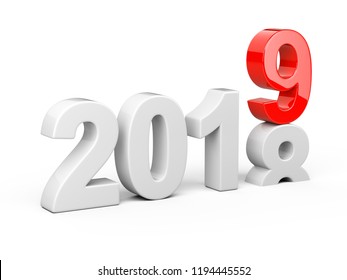 2018 2019 change concept. Represents the new year white and red symbol symbol. 3D illustration isolated on white background.