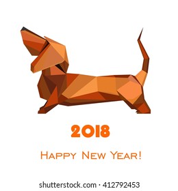 2018 Happy New Year greeting card. Celebration background with dog and place for your text. 2018 Chinese New Year of the dog.  Illustration
