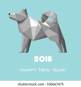 2018 Happy New Year greeting card. Celebration background with dog and place for your text.  Illustration