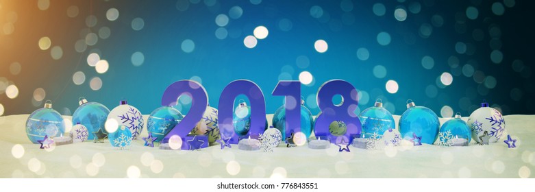 2018 new year eve with blue and white christmas baubles and candles 3D rendering - Powered by Shutterstock