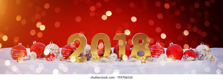 2018 new year eve with red and white christmas baubles and candles 3D rendering - Powered by Shutterstock