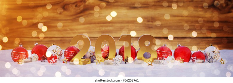 2018 new year eve with red and white christmas baubles and candles 3D rendering - Powered by Shutterstock