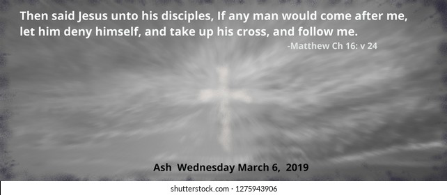 2019 Ash Wednesday date with bible quote to pick up one's cross and follow the Lord - Powered by Shutterstock