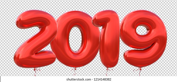 2019 Balloon number made of realistic 3d Illustration helium Red balloon with Clipping Path ready to use. For your unique greeting 2019 New Year, decoration, celebrate, party, banner, poster 