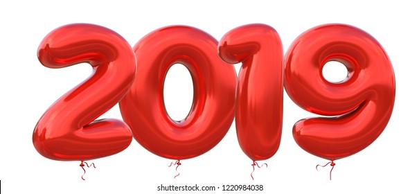 2019 Balloon number made of realistic 3d Illustration helium Red balloon with Clipping Path ready to use. For your unique greeting 2019 New Year, decoration, celebrate, party, banner, poster 