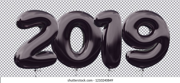 2019 Balloon number realistic 3d Illustration with helium black balloon for your unique greeting 2019 New Year, celebrate, party, banner, poster and more