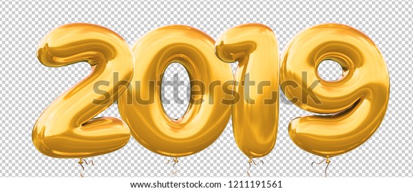 19年の新年のご挨拶 お祝い パーティー バナー ポスターなど ヘリウム ゴールド バルーンを使った19年の風船番号のリアルな3dイラスト の イラスト素材