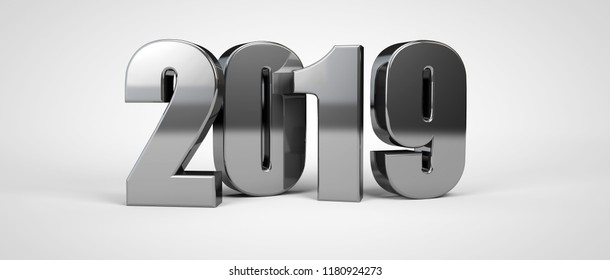 2019 new year metal text isolated on white. 3d render