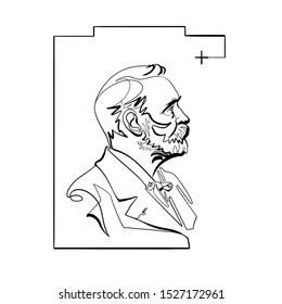 2019 Nobel Prize In Chemistry Concept Illustration, Continuous Line Sketch, Portrait Of Alfred Nobel Like Person In One Line.