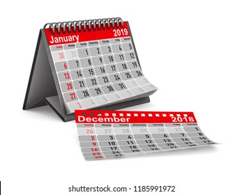 2019 Year Calendar January Isolated 3d Stock Illustration 1185991972