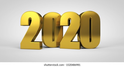 2020 3d Gold Text Isolated On White Background. 3d Render Illustration