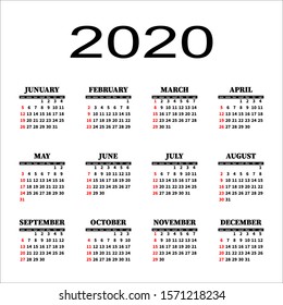 2020 Calendar Template Calendar Design Black Stock Illustration ...