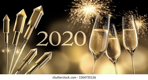 2020 New Year Composition Champagne Glasses Stock Illustration ...