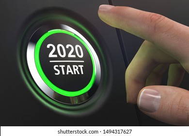 2020 START - Green Illuminated Push Button (3D Rendering)