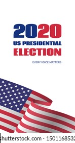 2020 US Presidential election banner. Vertical template for vote with USA flag. For social media promo. Raster version