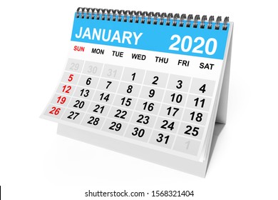 2020 Year January Calendar On A White Background. 3d Rendering