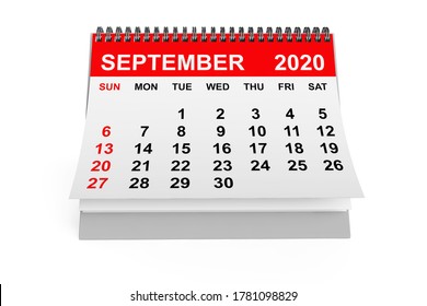 2020 Year September Calendar on a white background. 3d rendering