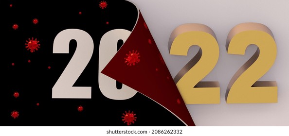 2021 2022  Change Turn Page No Covid Virus White Page Golden Numbers - 3d Rendering