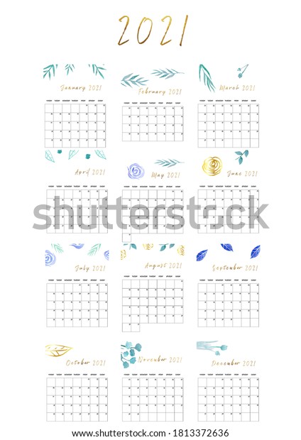 21 Botanical Wall Planner Calendar21 Printable Stock Illustration