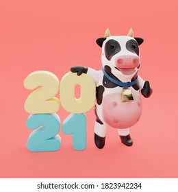 2021 Cow Mascot 3d Render With Clipping Path