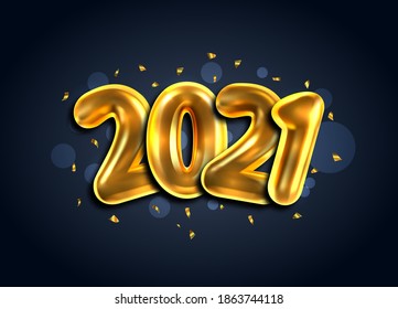2021, Happy New Year Banner. Golden Luxury Text, Gold Glowing Numbers - Illustration raster - Shutterstock ID 1863744118
