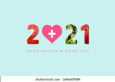 2021 Happy New Year For Healthcare. Fruit And Vegetables Which Make 2021 Number.