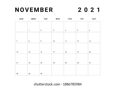 2021 Minimalist Black And White Calendar, Sunday Start Printable Calendar, Plain Calendar, Monthly Planner, Calendar Landscape