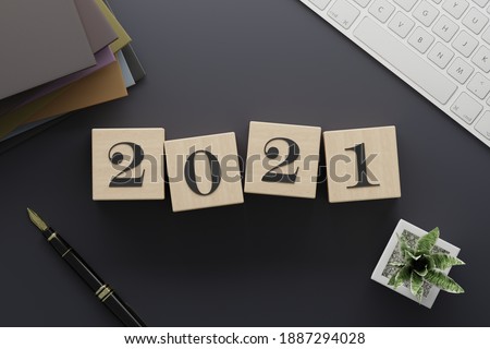 2021 productivity work table concept, 3d rendering illustration