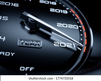 2021 Year Car Speedometer Countdown Concept. 3d Rendering Illustration