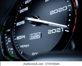 2021 Year Car Speedometer Countdown Concept. 3d Rendering Illustration