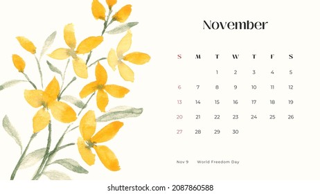 2022 Calendar - Florals Water Color Minimalistic  - Powered by Shutterstock