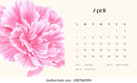 2022 Calendar - Florals Water Color Minimalistic  - Powered by Shutterstock