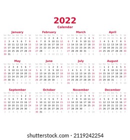 2022 Calendar White Background Stock Illustration 2119242254 | Shutterstock