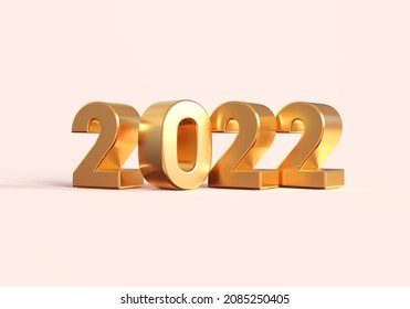2022 golden letters, new year concept 3d illustration isolated