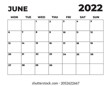 2022 minimalist black white calendar monday stock illustration 2052622667