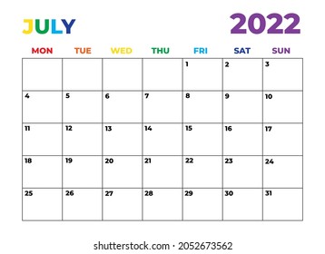 2022 minimalist rainbow calendar monday start stock illustration 2052673562 shutterstock