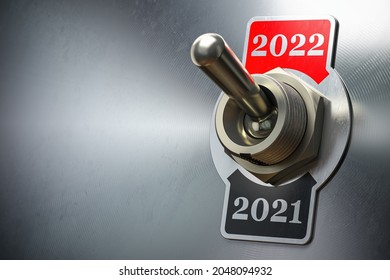 2022 new year change. Vintage switch toggle with numbers 2021 and 2022. 3d illustration
