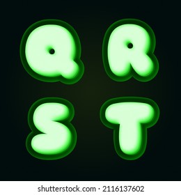 2022 Sweet, candy green text. Alphabet. Jelly text effect. 3d text style effect. QRTS