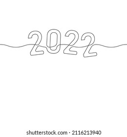 2022 Year Digits And Wavy Line Single Line Drawing, Continuous One Line Drawing Of 2022 Drowning Half In Water Abstract Illustration, Graphic Design Rising Sea Level And Global Warming Concept