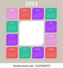 2023 calendar with empty white box for logo or notes - Powered by Shutterstock