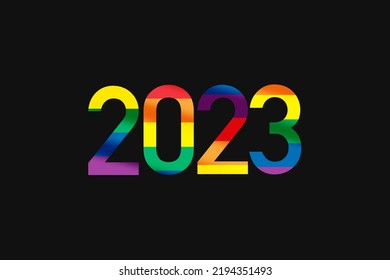 2023 Colorful Rainbow Word Lgbt Equality Symbol Lettering On Black Background. LGBT Equality Happy New Year Concept And Diversity Freedom Idea