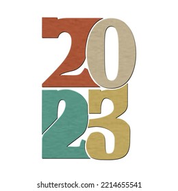 2023 Old Design With Vintage Style, Greeting Card Cover Template, New Year Party Logo For Business, Isolated Vector Illustration. Design For T-Shirt. Simple Typography Design