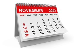 2023 Year November Calendar On A White Background. 3d Rendering